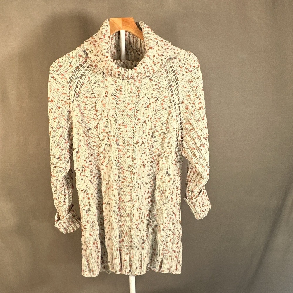 Moon & Madison Confetti Cable Knit Cowl Neck Sweater Cream Small